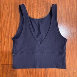 Lululemon Power Pivot Navy Blue Ribbed Reversible V-Neck Tank Top Crop